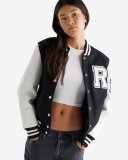 Roots Womens Vintage Varsity Jacket - BLACK & WHITE Roots Womens Vintage Varsity Jacket - BLACK & WHITE