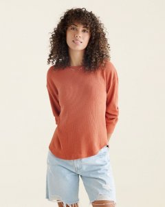 Roots Waffle Long Sleeve Top - ETRUSCAN CLAY
