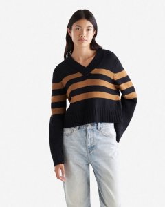 Roots Cape Breton V-Neck Sweater - BLACK