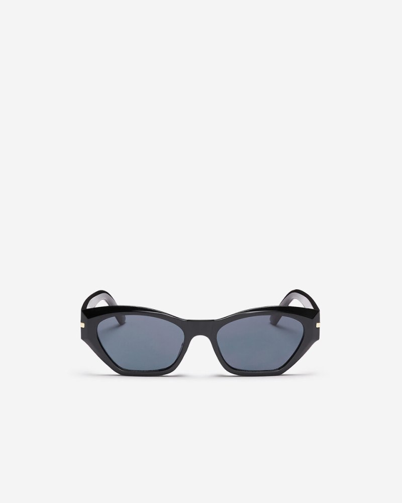 Roots Plastic Slim Cat-Eye Metal Decorated - BLACK