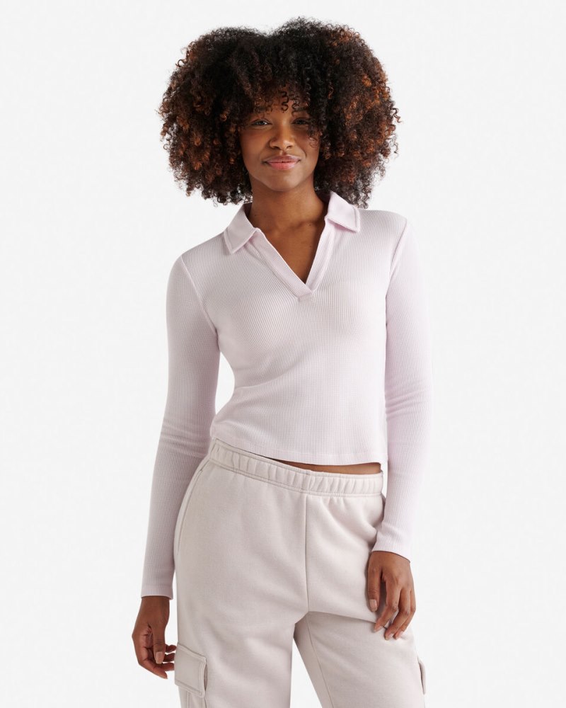 Roots Baby Waffle Polo Top - PINK PEARL