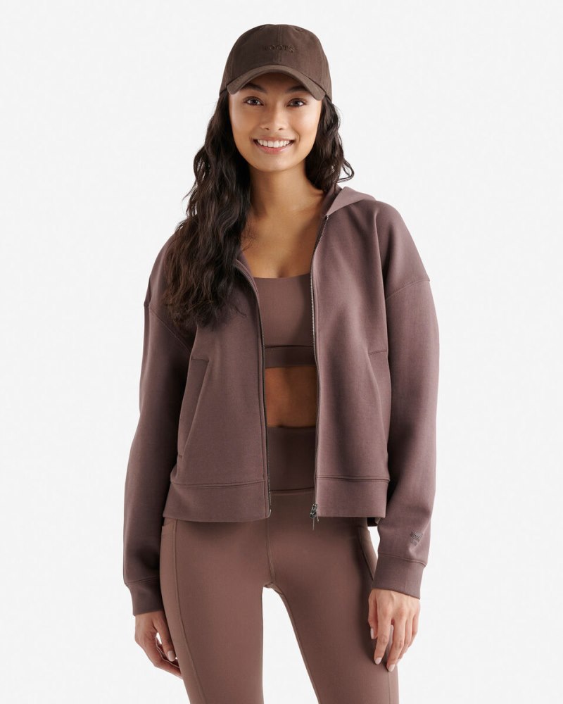 Roots Recover Essential Interlock Full Zip Hoodie - CINDER BROWN
