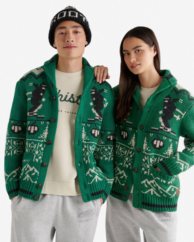 Roots Cabin Shawl Fair Isle Cardigan - KELLY GREEN