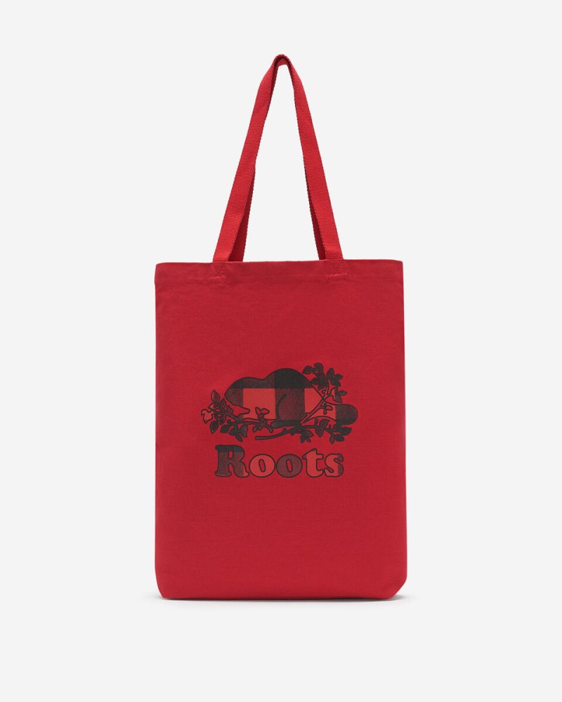 Roots Cooper Plaid Tote - CABIN RED